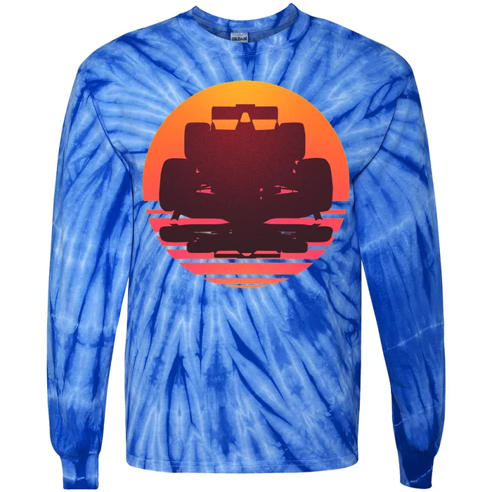 F1 Formula 1 Racing Car Retro Sunset Emblem Tie-Dye Long Sleeve Shirt