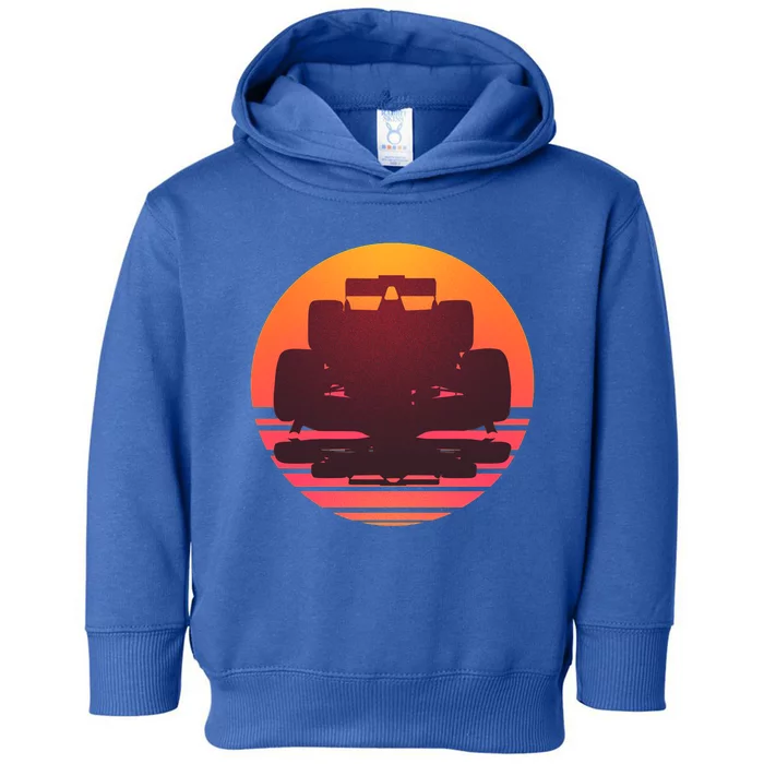 F1 Formula 1 Racing Car Retro Sunset Emblem Toddler Hoodie