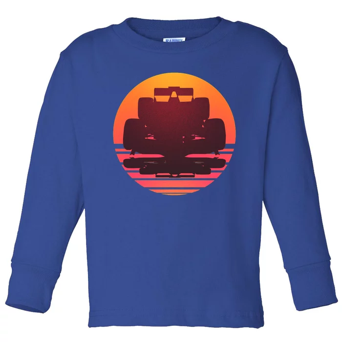 F1 Formula 1 Racing Car Retro Sunset Emblem Toddler Long Sleeve Shirt