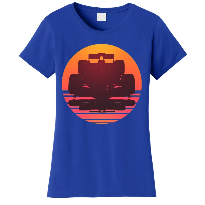 F1 Formula 1 Racing Car Retro Sunset Emblem Women's T-Shirt