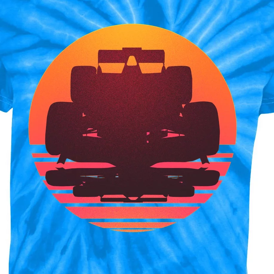 F1 Formula 1 Racing Car Retro Sunset Emblem Kids Tie-Dye T-Shirt