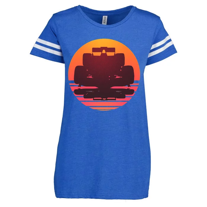 F1 Formula 1 Racing Car Retro Sunset Emblem Enza Ladies Jersey Football T-Shirt