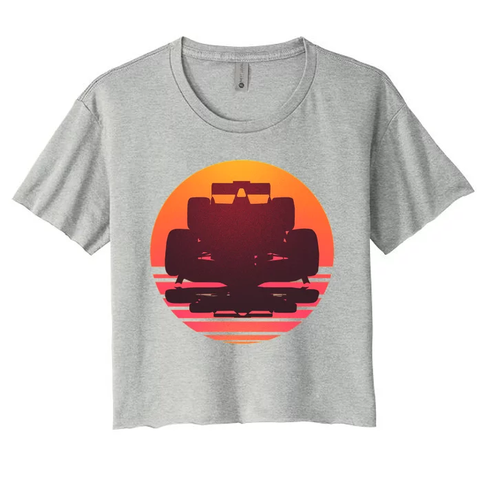 F1 Formula 1 Racing Car Retro Sunset Emblem Women's Crop Top Tee