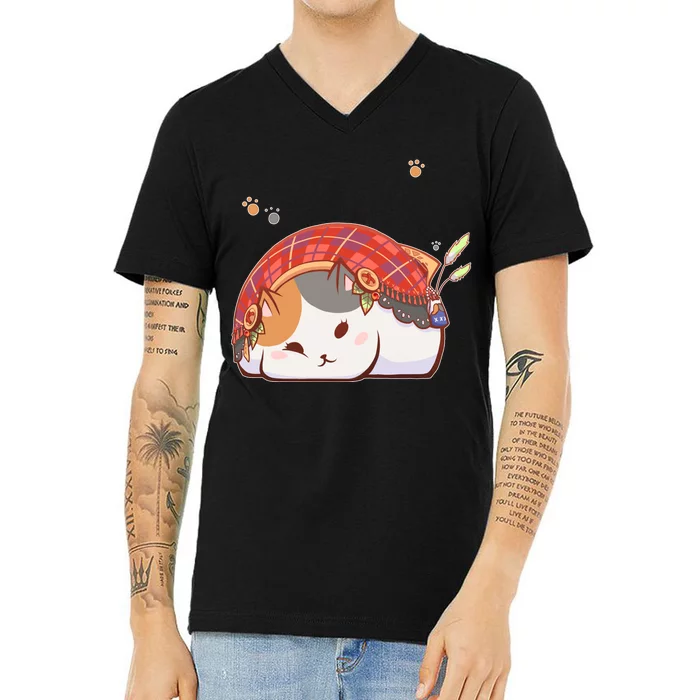 FF14 Fat Lazy Cat V-Neck T-Shirt