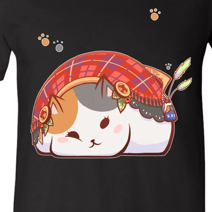 FF14 Fat Lazy Cat V-Neck T-Shirt