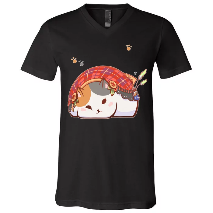 FF14 Fat Lazy Cat V-Neck T-Shirt