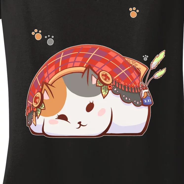 FF14 Fat Lazy Cat Women's V-Neck T-Shirt