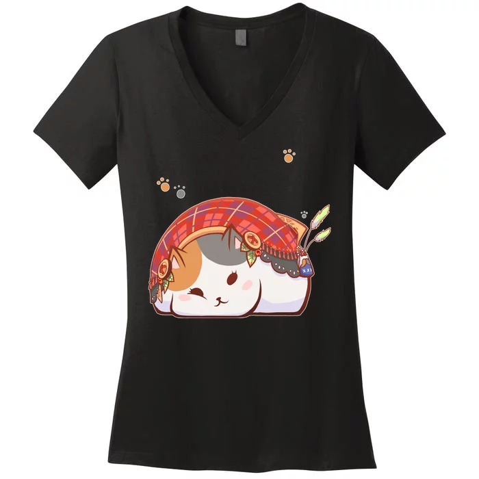 FF14 Fat Lazy Cat Women's V-Neck T-Shirt