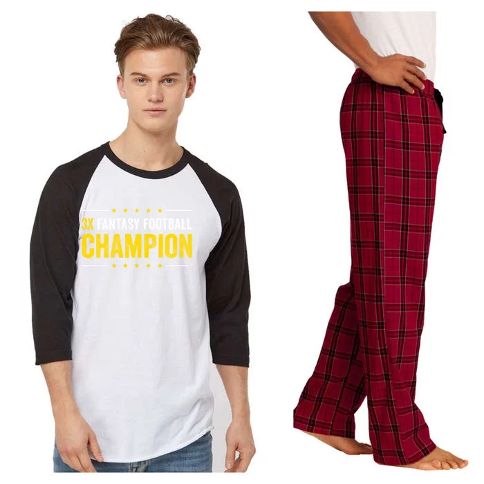 Fantasy Football 3 Time Winner Champ Champion Gift Raglan Sleeve Pajama Set