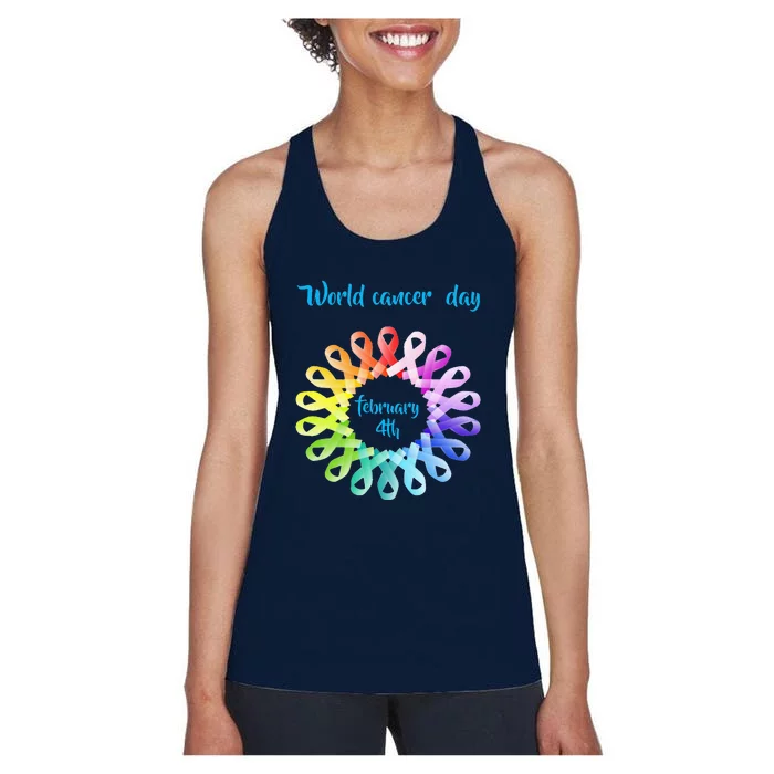 Funny February 4th World Cancer Day Awareness Women's Racerback Tank