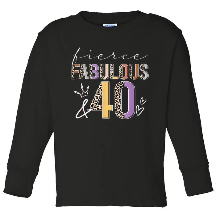 Fierce Fabulous & 40 Years Old Boho Leopard 40th Birthday Toddler Long Sleeve Shirt