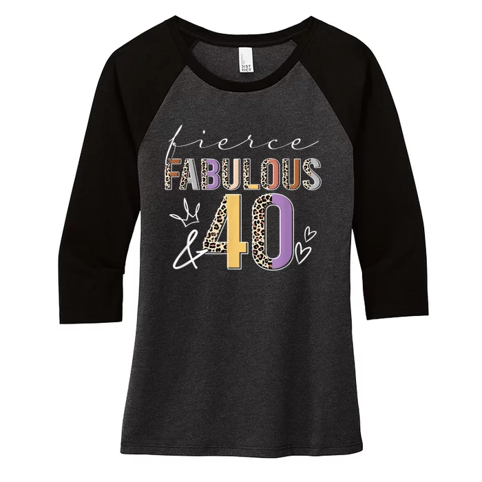 Fierce Fabulous & 40 Years Old Boho Leopard 40th Birthday Women's Tri-Blend 3/4-Sleeve Raglan Shirt