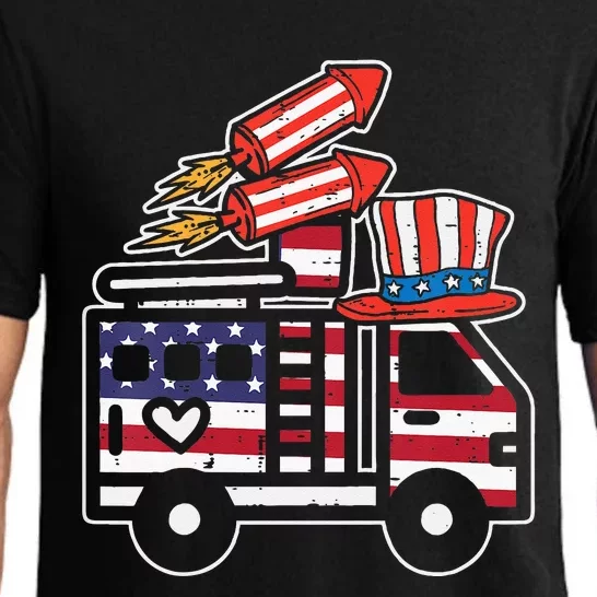 Firetruck Firecrackers 4th Of July Firefighter Pajama Set