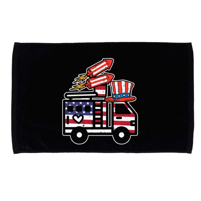 Firetruck Firecrackers 4th Of July Firefighter Microfiber Hand Towel