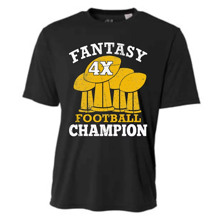 Fantasy Football 4x Champion Four Time Champ Fantasy Winner Cooling Performance Crew T-Shirt