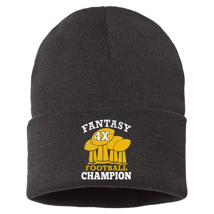 Fantasy Football 4x Champion Four Time Champ Fantasy Winner Sustainable Knit Beanie