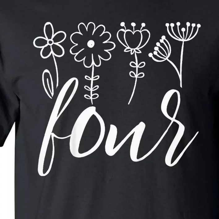 Floral Four 4 Year Old 4th Birthday Tall T-Shirt