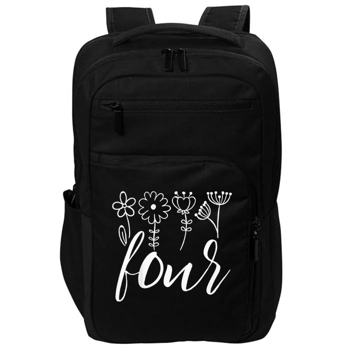 Floral Four 4 Year Old 4th Birthday Impact Tech Backpack