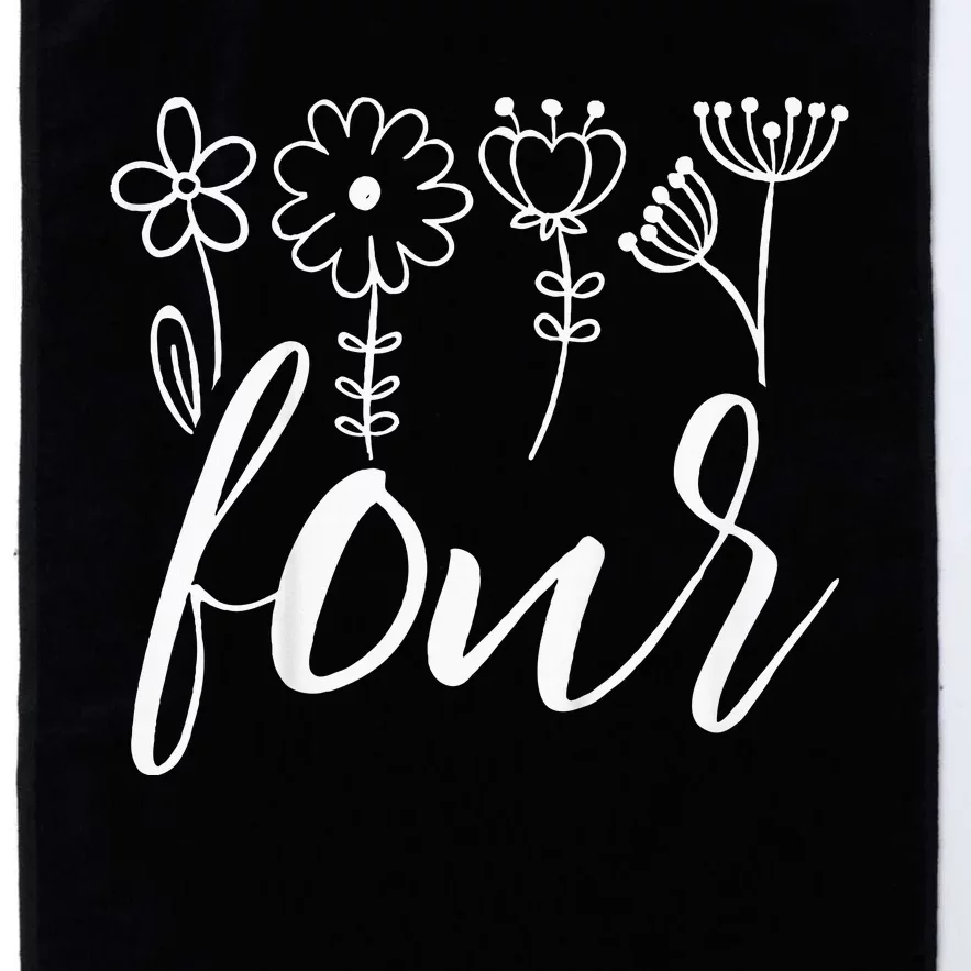 Floral Four 4 Year Old 4th Birthday Platinum Collection Golf Towel