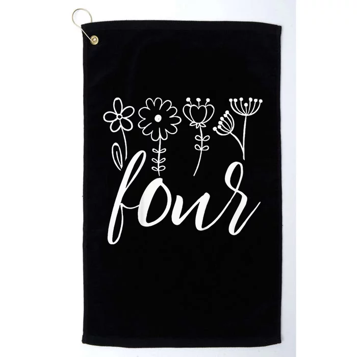 Floral Four 4 Year Old 4th Birthday Platinum Collection Golf Towel