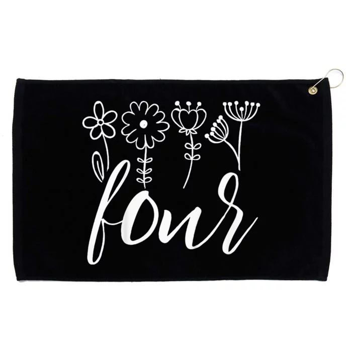 Floral Four 4 Year Old 4th Birthday Grommeted Golf Towel