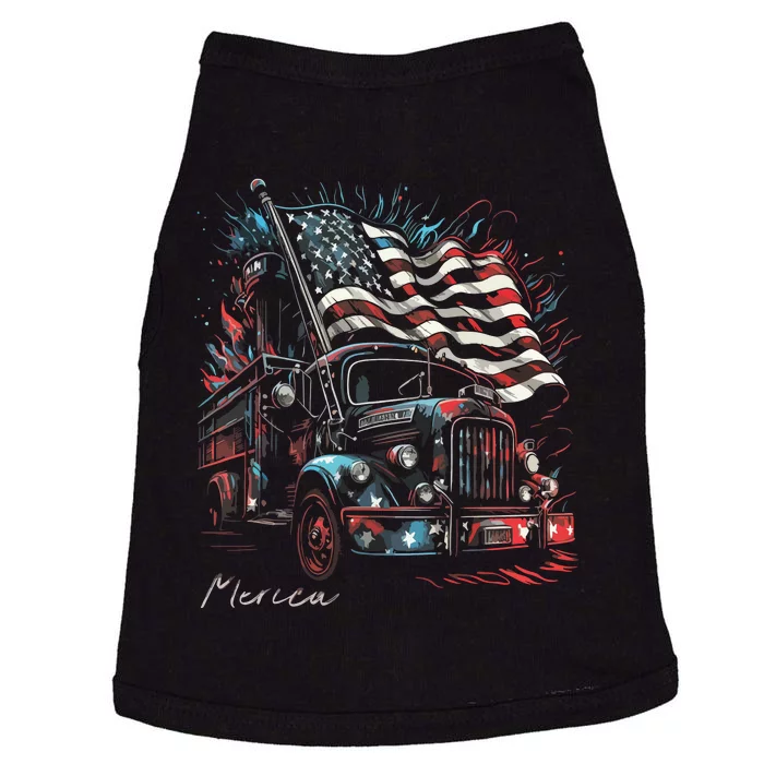 Fireman Firefighter 4th Of July American Flag USA Funny Doggie Tank