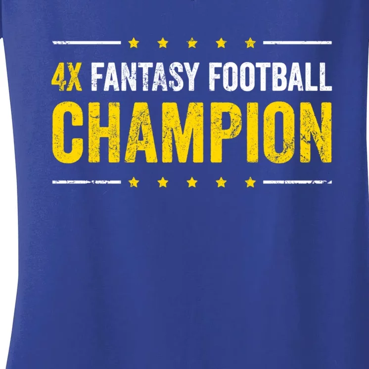 Fantasy Football 4 Time Winner Champ Champion Great Gift Women's V-Neck T-Shirt