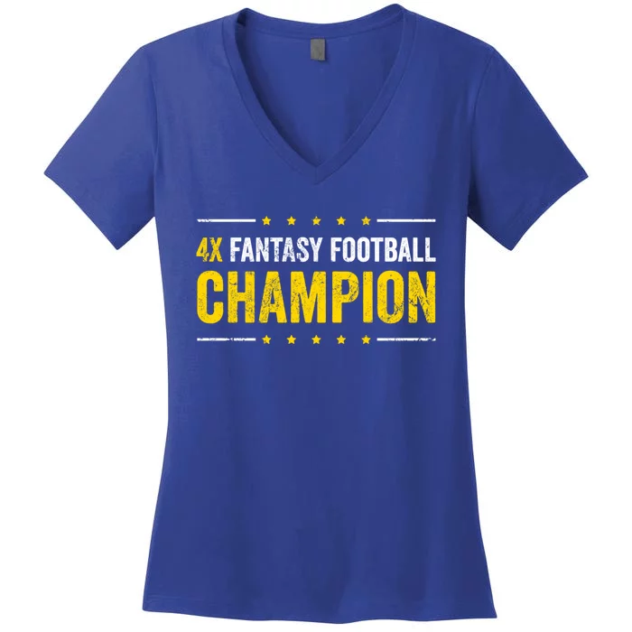 Fantasy Football 4 Time Winner Champ Champion Great Gift Women's V-Neck T-Shirt