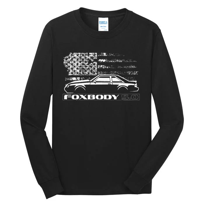 Foxbody Foxbody 5.0 American Flag Foxbody stang Tall Long Sleeve T-Shirt