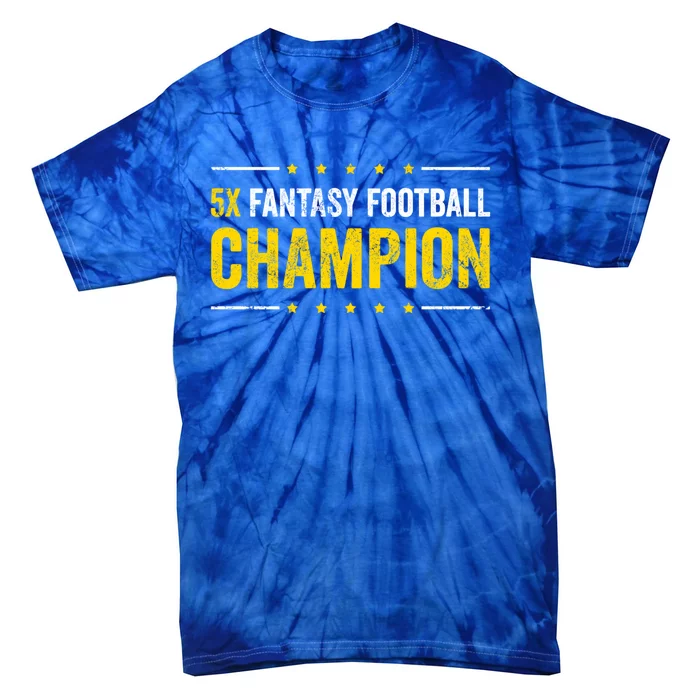 Fantasy Football 5 Time Winner Champ Champion Gift Tie-Dye T-Shirt