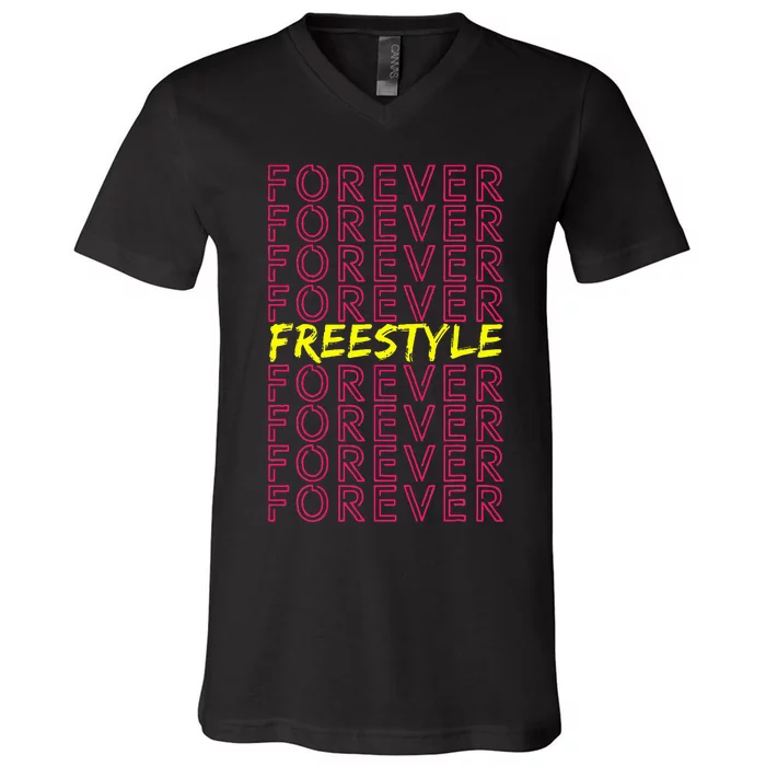 Freestyle Forever 80s Retro Concert Party Vintage Costume V-Neck T-Shirt