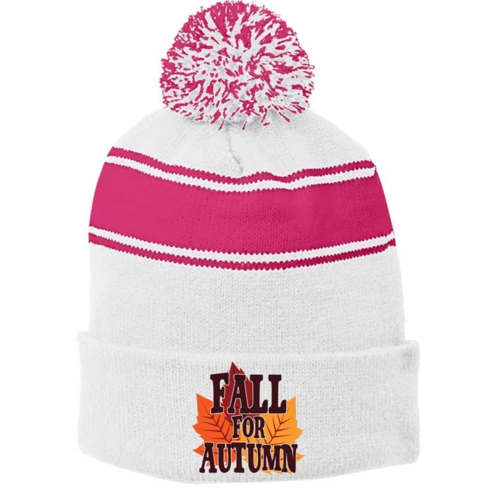 Fall For Autumn Nature Leaves Stripe Pom Pom Beanie