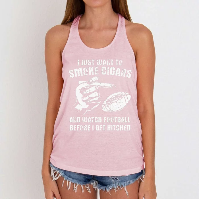 Funny Football And Cigars Bachelor Party Cigar Smoker Design Women's Knotted Racerback Tank