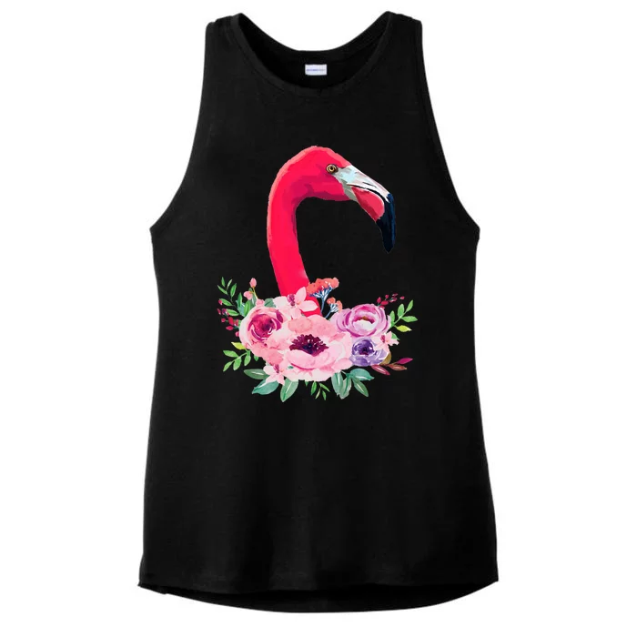 Flamingo Floral Art Ladies Tri-Blend Wicking Tank