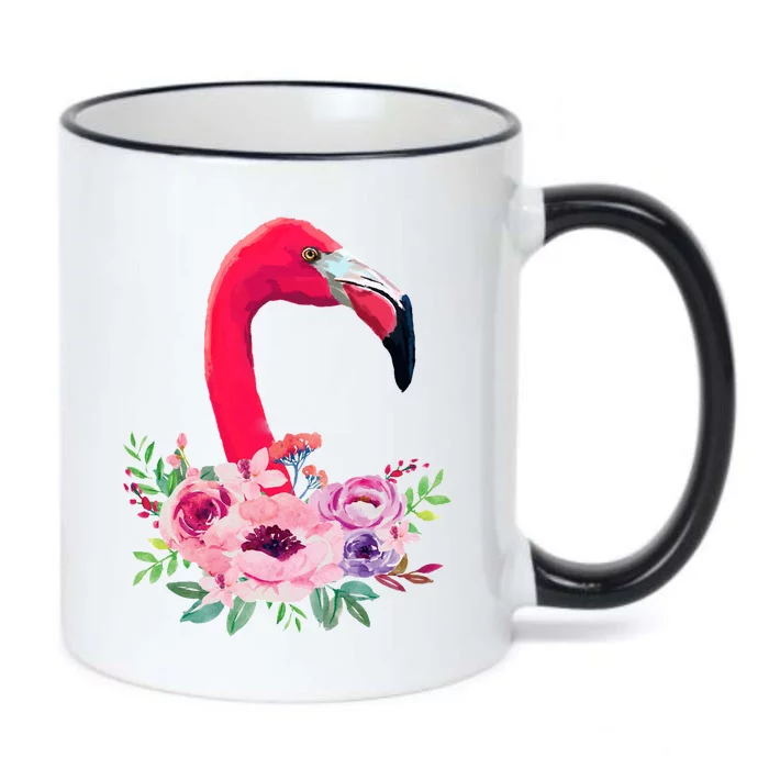 Flamingo Floral Art Black Color Changing Mug