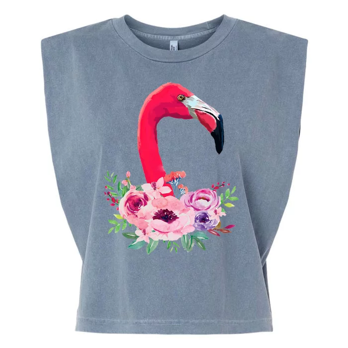 Flamingo Floral Art Garment-Dyed Women's Muscle Tee