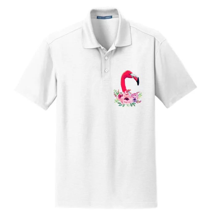 Flamingo Floral Art Dry Zone Grid Performance Polo