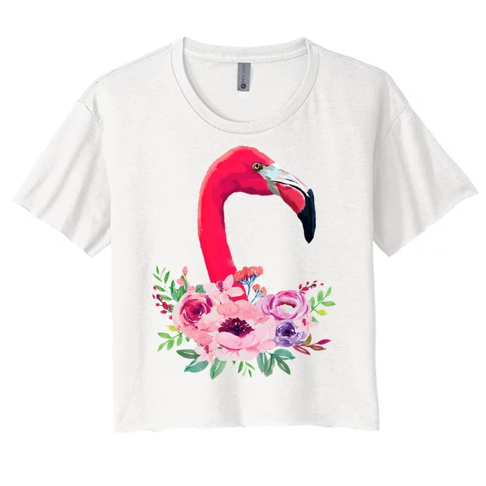 Flamingo Floral Art Women's Crop Top Tee