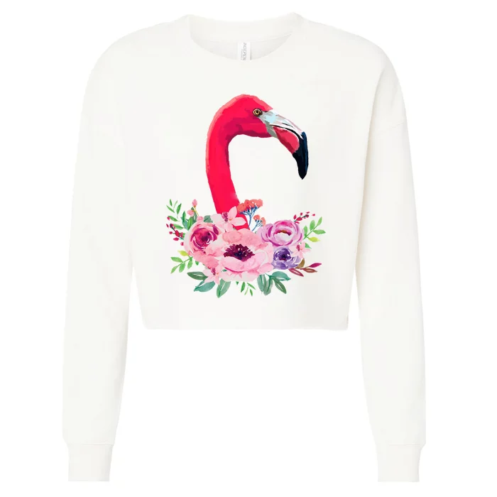 Flamingo Floral Art Cropped Pullover Crew