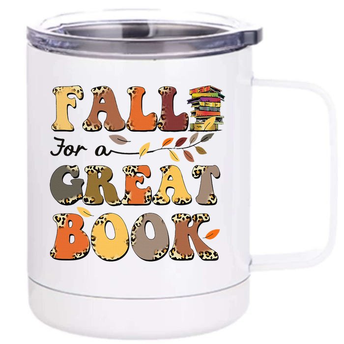 Fall For A Great Book Retro Leopard Autumn Thanksgiving Front & Back 12oz Stainless Steel Tumbler Cup