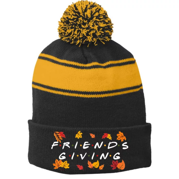 Friendsgiving Fall Autumn Friends & Family Thanksgiving Stripe Pom Pom Beanie