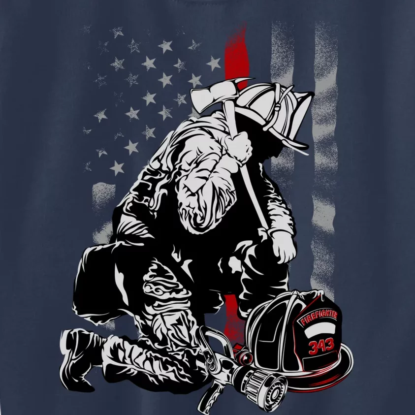 Fallen Fireman American Flag Thin Red Line Firefighter Top Kids Sweatshirt