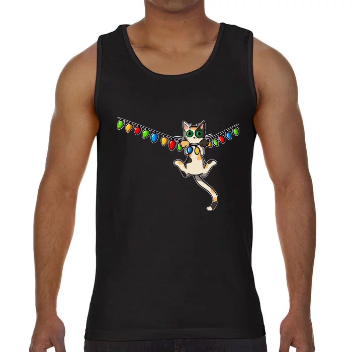 Festive Feline Adorned with Christmas Lights Comfort Colors® Tank Top