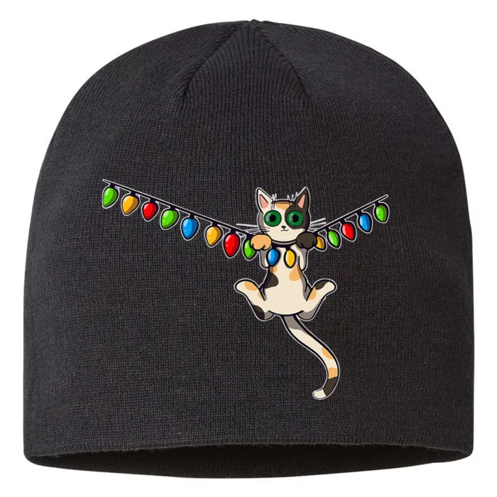 Festive Feline Adorned with Christmas Lights 8 1/2in Sustainable Knit Beanie