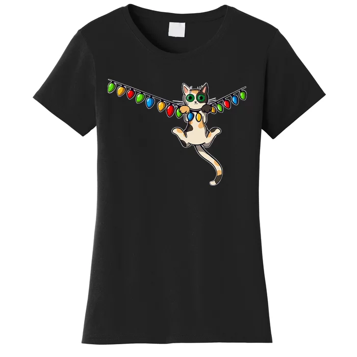 Festive Feline Adorned with Christmas Lights Women's T-Shirt