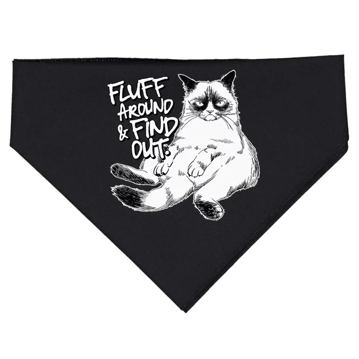 Funny Fluff Around and Find Out, Grumpy Kitty, Sarcastic Cat USA-Made Doggie Bandana