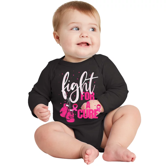 Fight For A Cure Pink Ribbon Breast Cancer Awareness Baby Long Sleeve Bodysuit