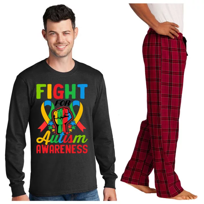 Fight For Autism Awareness Autism Ribbon Puzzle Pieces Autism Typography Long Sleeve Pajama Set