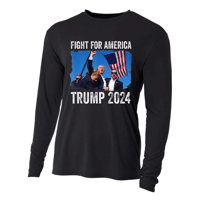 Fight For America Donald Trump 2024 Fight Fist Pump Pa Rally Cooling Performance Long Sleeve Crew