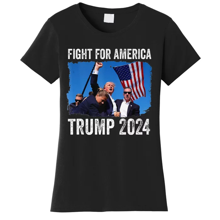 Fight For America Donald Trump 2024 Fight Fist Pump Pa Rally Women's T-Shirt